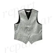 New Men's Paisley Tuxedo Vest Waistcoat only prom Silver Gray formal wedding