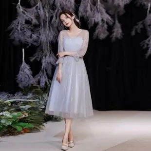 全新禮服 超大尺碼 優雅禮服 紫灰色禮服 仙女禮服