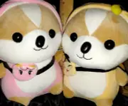 CORGI PUPPYS 2 SUPER SOFT PLUSH 9" TOYS- PINK & YELLOW STUFFED ANIMALS