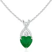 Solitaire Heart Emerald Pendant with Twisted Diamond Bale