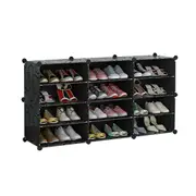 Black DIY Cube Shoe Cabinet Rack Storage Stackable Organiser 3 Column 4 Row