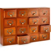 Wooden Vintage Box 16 Drawers Apothecary Cabinet Library Card Catalog Tabletop