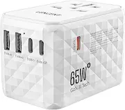 LENCENT GaN Ⅲ 65W Universal Travel Adapter, Power Adapter with 2 USB-A & 3 USB-C PD Fast Charging, International Travel Plug Adaptor for Mobile Phone, Laptops, UK/EU/AUS/US, White