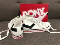 在飛比找蝦皮購物優惠-（二手）PONY 經典高筒白色帆布鞋25號