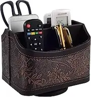 Antique Leather Remote Control Holder 360 Degree Spinning,Desk Rotating Organizer/Caddy for TV Remote Controllers,Pen,Calculator Media Player,DVD,Office Supplies,Mobile Phone Storage Box (Retro)