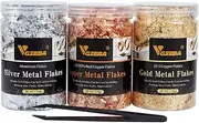 VGSEBA Gilding Gold Leaf Flakes - 10g/Jar Gold Foil Flakes, 3 Bottles Metallic Foil Flakes for Arts, Crafts, Nails(Tweezers as a Gift)