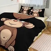 GHBNK Quilt Set 3-Piece - Ultra-Soft Thickened Bedding Set, Cartoon Brown Monkey Bedspread + 2 Pillowcases, Lightweight Double-Sided Quilt Cover for Home/Hotel/Gifts 79"x90"