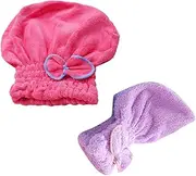 PLAFOPE 2Pcs Cute Bow Hair Drying Caps Ultra Soft Microfiber Quick Drying Hair Towels Highly Absorbent Bath Hats for Women and + Watermelon