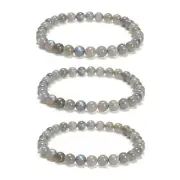 Natural Gray Labradorite Smooth Round Beaded Bracelet 6mm 7.5'' Length 3 PCS/Set