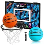 AND1 Over the Door Mini Basketball Hoop: 18x12 Shatterproof Backboard, 2 Mini...
