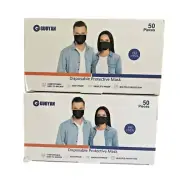 100 PCS Black Protective 3 Layer Face Mask Respirator Disposable Masks