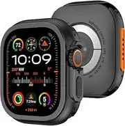 Amizee 2 in 1 Metal Case Compatible with Apple Watch Ultra 2/Ultra 49mm with Back Cover, Rugged Shockproof Protective Bumper Cover for iWatch 49mm, Black