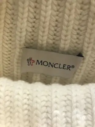 真品Moncler高領長版蝴蝶結造型米白色毛衣洋裝