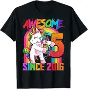 [X.Style] 5 Years Old Unicorn Flossing 5th Birthday Girl Unicorn Party ds070 T-Shirt (M) Black