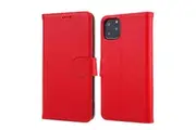 For iPhone 11 Pro Max Case Cowhide Genuine Leather Wallet Protective Cover Red