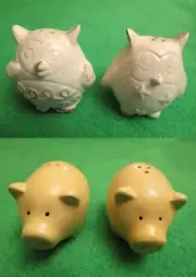 Ceramic Owl or Pig Salt & Pepper Shaker Set Indoor Home Decor