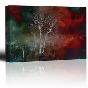 Wall26 - Lone Tree Over a Red and Teal Watercolor Paint - Canvas Art - 16x24