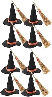 16 Pcs Halloween Witch Hat Tiny Hat Covers Little Witch Hats for Crafts Dolls Hats for Crafts Tiny Hats Witch Hat Decors Mini Miniature Hat Mini Hats and Broom Doll Hats