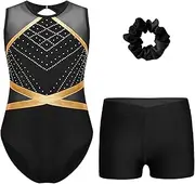 [Miutii] Gymnastics Leotards for Girls Rhinestones Unitards Biketards Shorts Set Biketards Tumbling Outfit