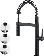 Decaura WELS Pull Down Kitchen Mixer Taps High-arc Metal 3-Mode Pull-Out Sprayer Laundry Mixer Tap 360° Swivel Sink Faucet Lead-Free (Matt Black)