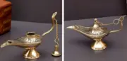 4" Gorgeous Brass Decorative Oil Lamp Aladdin Chirag Incense Burner Home Decor