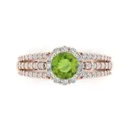 1.98 ct Round Halo Natural Peridot Promise Bridal Wedding Ring 14k Rose Gold