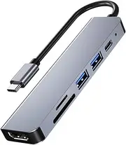 GAROZATION Type-c USB Hub 6-in-1 Data Hub Video Converter USB Splitter for Laptop Phone Tablet Computer Accessories