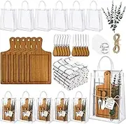 Kochorie 6 Sets Baby Shower Prizes for Game Winners Square Acacia Wood Cheese Board Gift with Knives Spoons Gift Bags Kitchen Towels Bridal Shower Party Favors for Guests