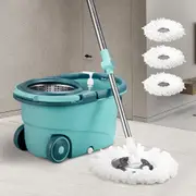 ZUNI Spin Mop Bucket Set Floor Mop Stainless Steel Rotating w/ 2 Heads Green