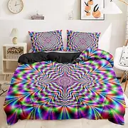 Duvet Cover Set with Optical Illusion Graphic Prints, 100% Cotton Bedding Set, Ultra-Soft and Breathable Material, Includes Duvet Cover and Pillowcases, Modern