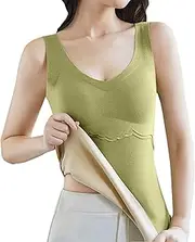 [Generic] Mens Cotton Thermal Long Sleeve Shirt Sleeveless Thermal Shirts V Neck Vest with Built in Bra Fleece Lined Underwear Thermal Tank Top with Spongy Pad Winter Tops Gift Womens Thermals Top and Bottom