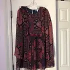 BCBGeneration Womens Sheer Dress Red And Black Ruffle Boho Patchwork Size Medium