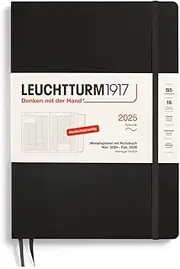 LEUCHTTURM1917 370601 Monthly Planner & Notebook 2025, Composition B5 Softcover - 16 Months, 80 g, Lined - Black
