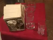 Tall Etched Glass Pitcher And 6 Glasses