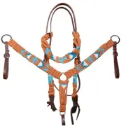 HILASON Cactus Western Wool Headstall & Breast Collar Tack Set Blue Brown |