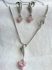 SASSY! STERLING SILVER Heart Shape CZ EARRINGS/PENDANT 3 Pc Set 8MM Hearts NEW!