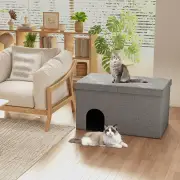 CostwayCat Litter Box Enclosure Hidden Furniture with Urine Proof Litter Mat -Grey