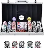 VEVOR Poker Chip Set, 300-Piece Poker Set, Complete Poker Playing Game Set with Aluminum Carrying Case, 11.5 Gram Casino Chips, Cards, Buttons and Dices, for Texas Hold'em, Blackjack, Gambling