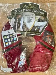 PURSEN TRAVEL PILLOW ORGANIZER ~ BURGUNDY PLUSH VELOUR FABRIC~ NEW
