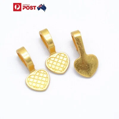 10 x Heart Pendant Bails, Gold Plated, Glue On, 16x8mm, Small, 10pcs