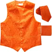 New Men's Formal Vest Tuxedo Waistcoat_2.5" necktie set paisley wedding Orange