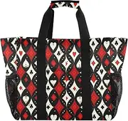 [sanluoli] Bag For Trunk Collapsable Beach Bag Tote With Pockets with Handles Canvas Laundry Bag, Fashion Poker Pattern, 1 size
