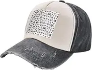 [YANYU] Love Cat Paw Heart Puppy Foot Print Print Fashion Washed Distressed Baseball Cap Vintage Adjustable Hat with Classic Brim, Black and White, One Size