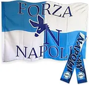 NARAMAKI® Naples Flag and Scarf - Flag 90 x 150 cm with Loop for Pole + Scarf 20 x 120 cm Naples - Football Championship (Flag 60 cm + Naples Scarf)