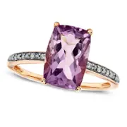 Rose de France Amethyst Ring in Solid 10K Rose Gold with Natural Diamond Accents