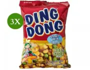 3 Pack X Ding Dong Snack Mix Nuts with fava beans and cracker Hot & Spicy Flavor