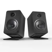 Kanto YU6 200W Powered Bookshelf Speakers with Bluetooth and Phono Preamp - Pair, Matte Black with S6 Black Stand Bundle