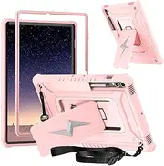 HYAUUcase for Samsung Galaxy Tab S10+ Plus Case 2024/ S9 FE+ / S9+ 12.4" 2023,Heavy Duty Shockproof Rugged Cover with Kickstand and Shoulder Strap (Rose Gold)