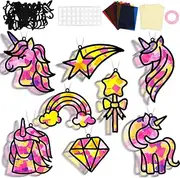 QOUBAI 32 Sets Unicorn Rainbow Suncatchers Craft Kit DIY Window Stained Glass Effect Diamond Paper Crafts for Home School Classroom Decor Kid Birthday Gifts Creative Art Projects Activity