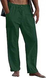 [Maiyifu-GJ] Men's Cotton Linen Pants Casual Loose Lightweight Yoga Jogger Pants Elastic Waist Drawstring Athletic Sweatpants
